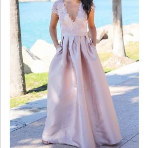 Saved by the dress taupe/mauve lace dress